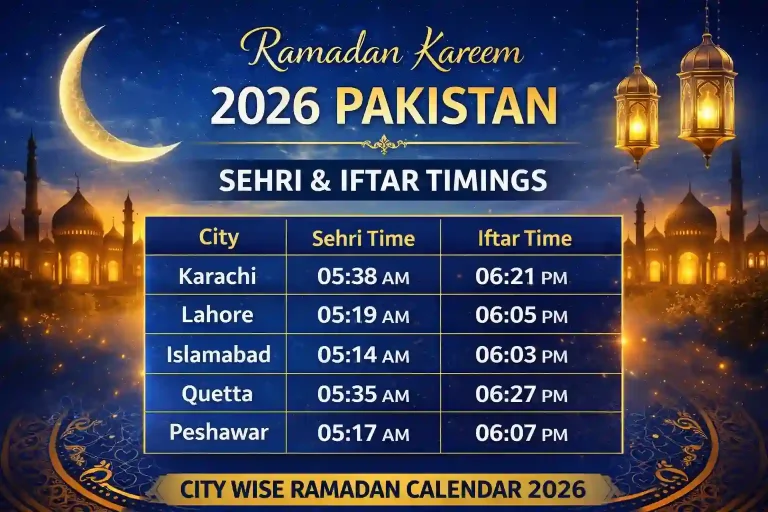 Ramadan Calendar 2026 Pakistan
