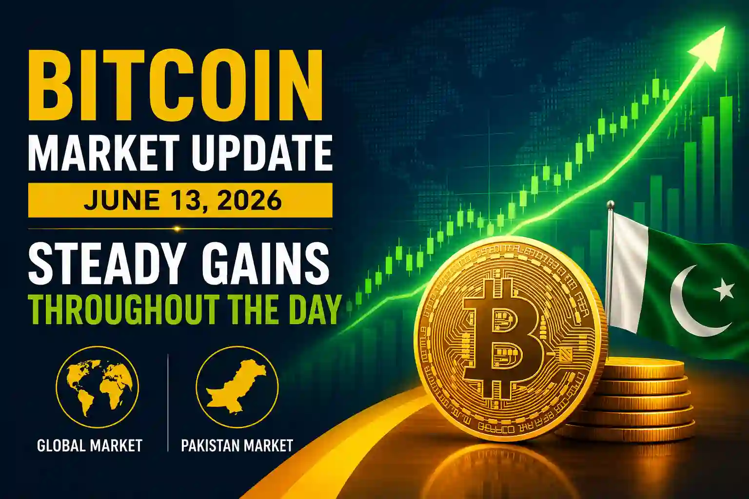 Bitcoin Climbs Throughout the Day as Global and Pakistani Markets End Higher on June 13, 2026