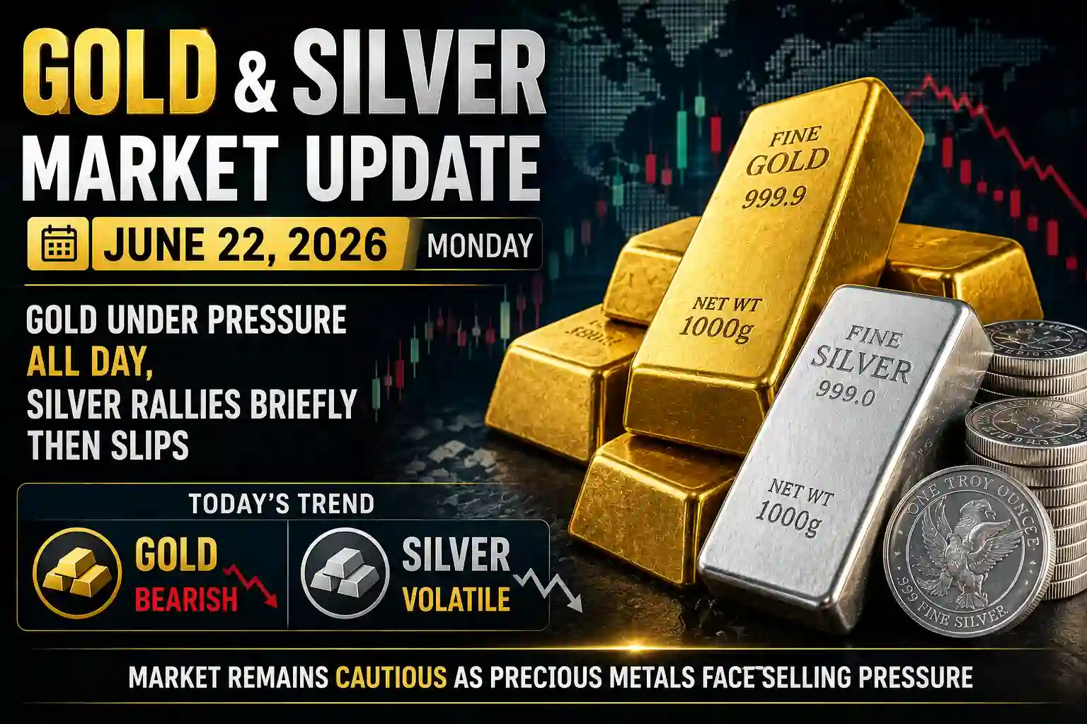 June 22 Market Summary: Gold Stays Weak, Silver Turns Lower Again