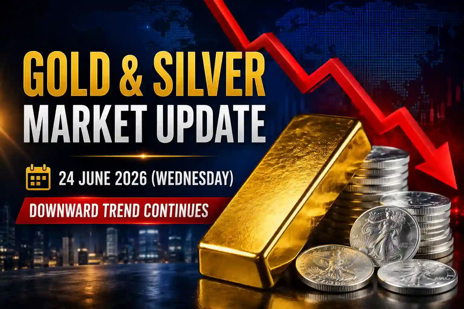 Gold Prices Slide Sharply on June 24 as Global Market Weakness Continues