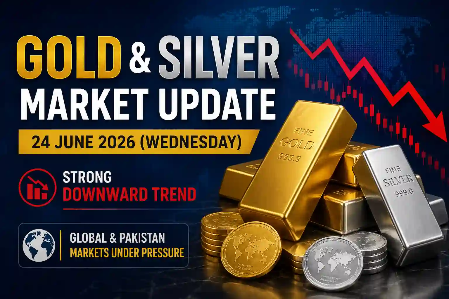 Gold and Silver Extend Losses Throughout June 24 Trading