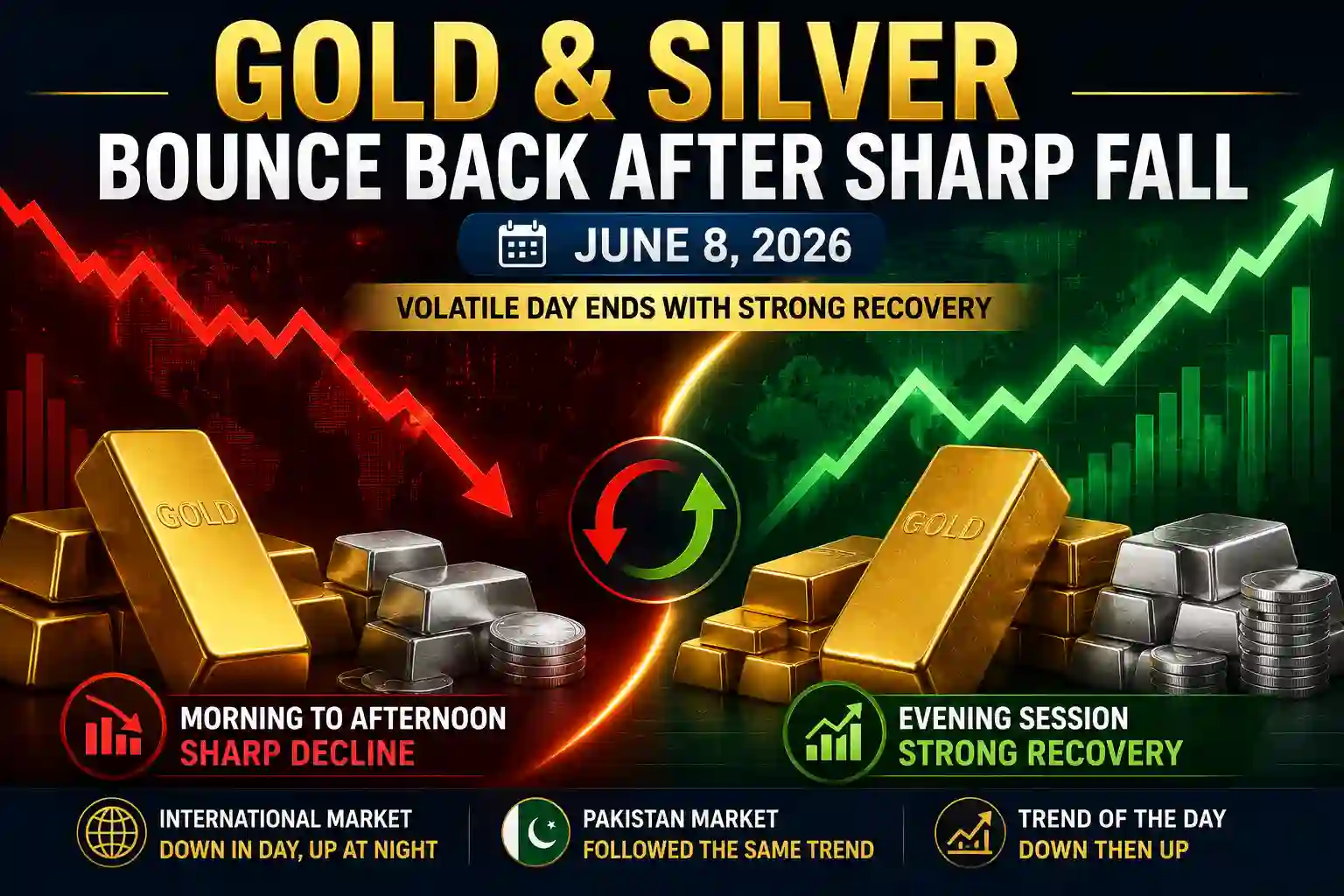 Gold and Silver Stage Dramatic Comeback After Daytime Crash – June 8, 2026