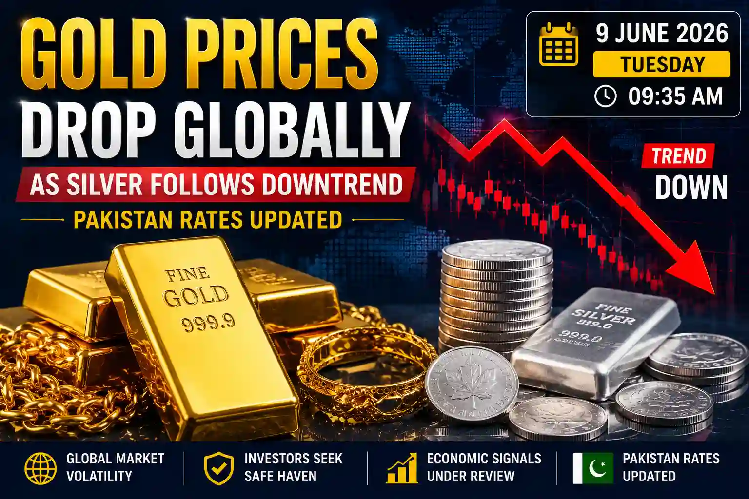 Gold Prices Fall in International Market on June 9, 2026 | Latest Gold and Silver Rates