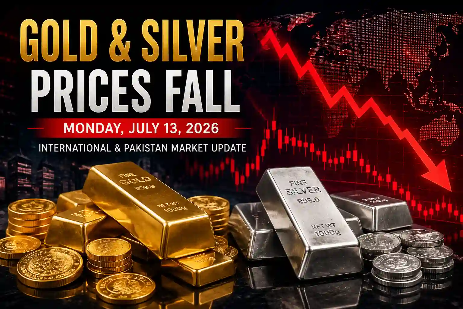 Gold & Silver Prices Today: International and Pakistan Markets End Lower on July 13, 2026