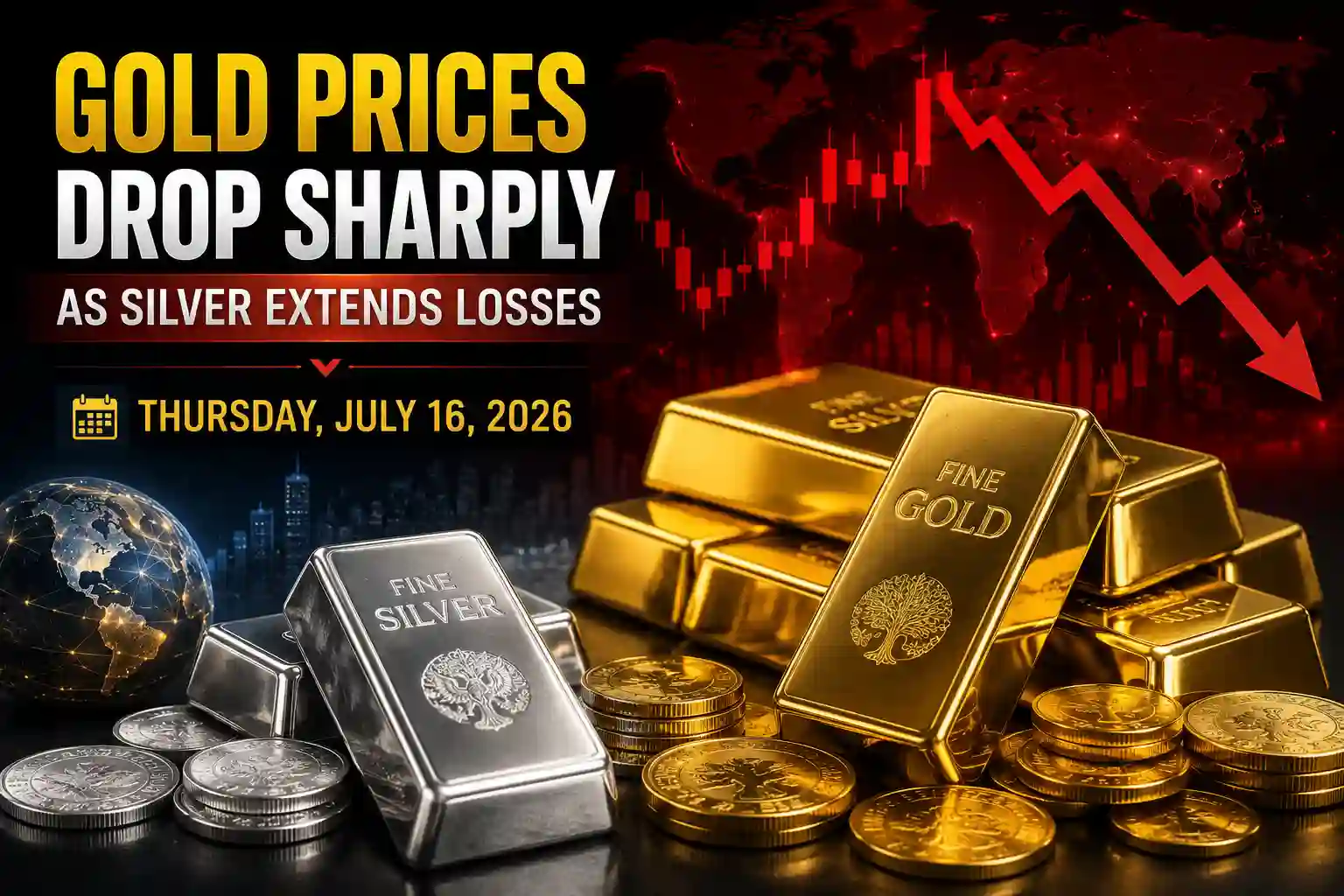 Gold Prices Drop Sharply Today as Silver Extends Losses – July 16, 2026