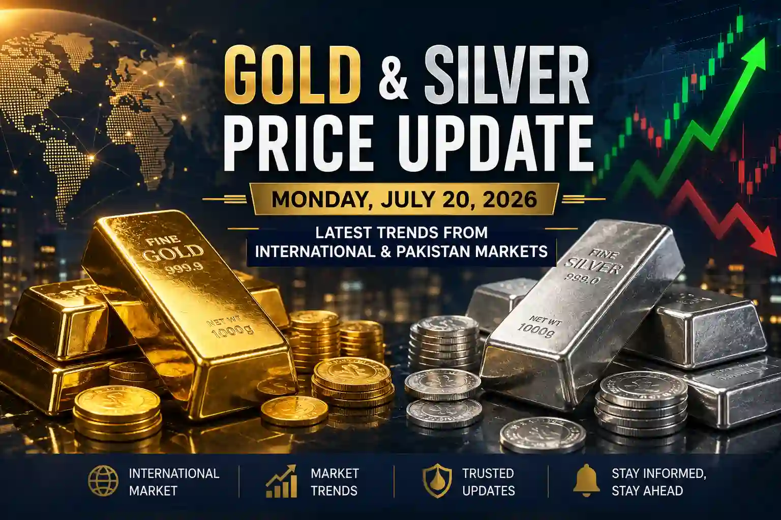 Gold & Silver Prices End Mixed on July 20, 2026 as Gold Slips While Silver Holds Gains