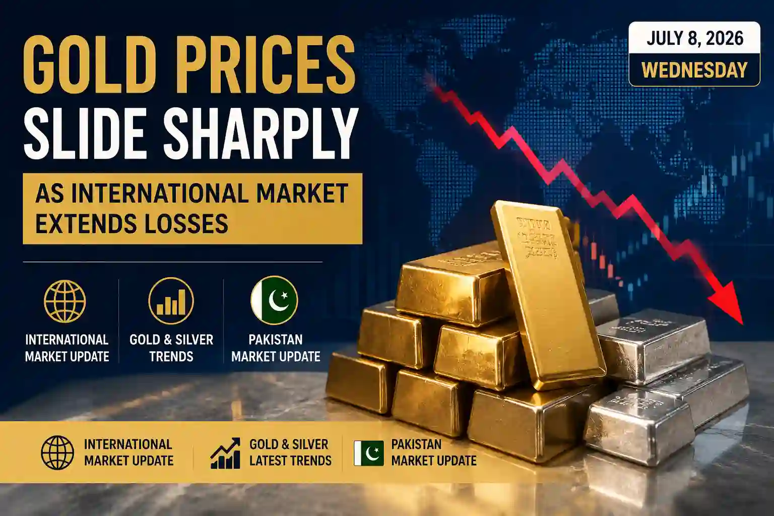 Gold Prices Slide Sharply as International Market Extends Losses – July 8, 2026 Afternoon Update